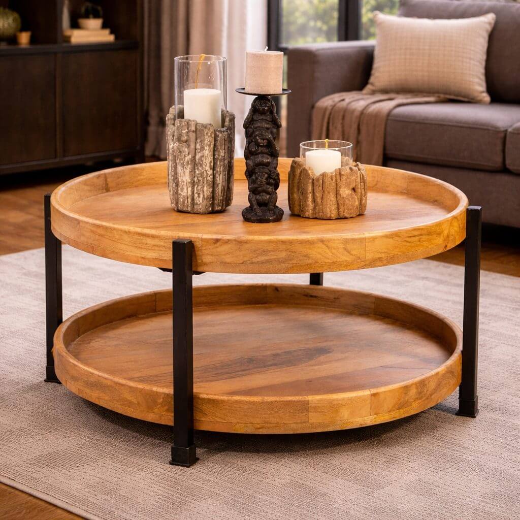 APR005 - salontafel mangohout rond 79 cm - In sfeer