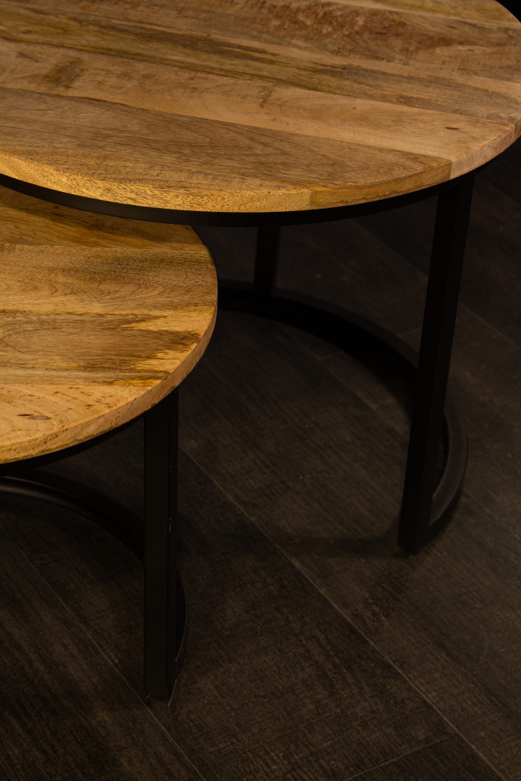 Salontafel Set van 2 Rond – Mangohout – Industrieel - Afbeelding 3