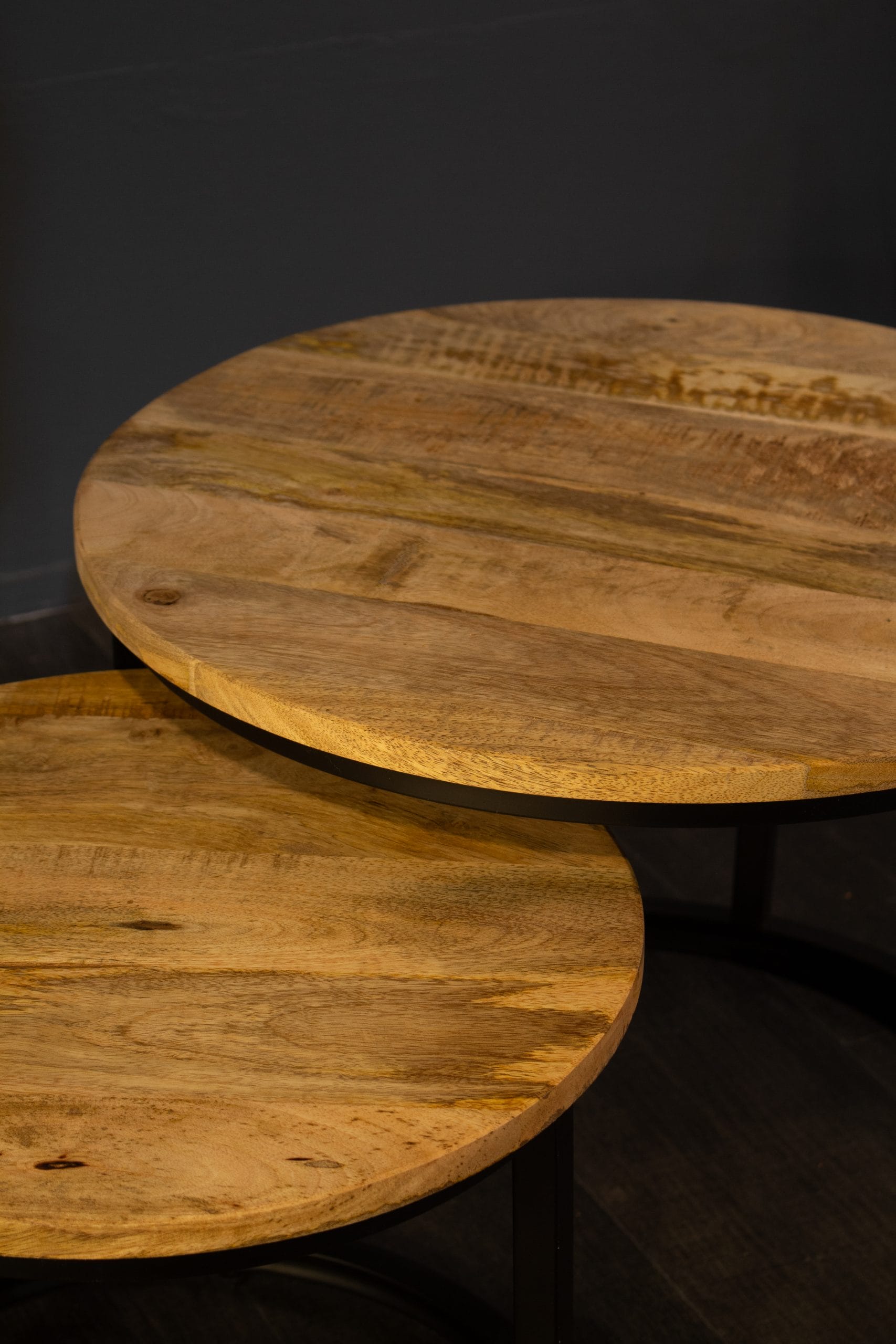 Salontafel Set van 2 Rond – Mangohout – Industrieel - Afbeelding 4