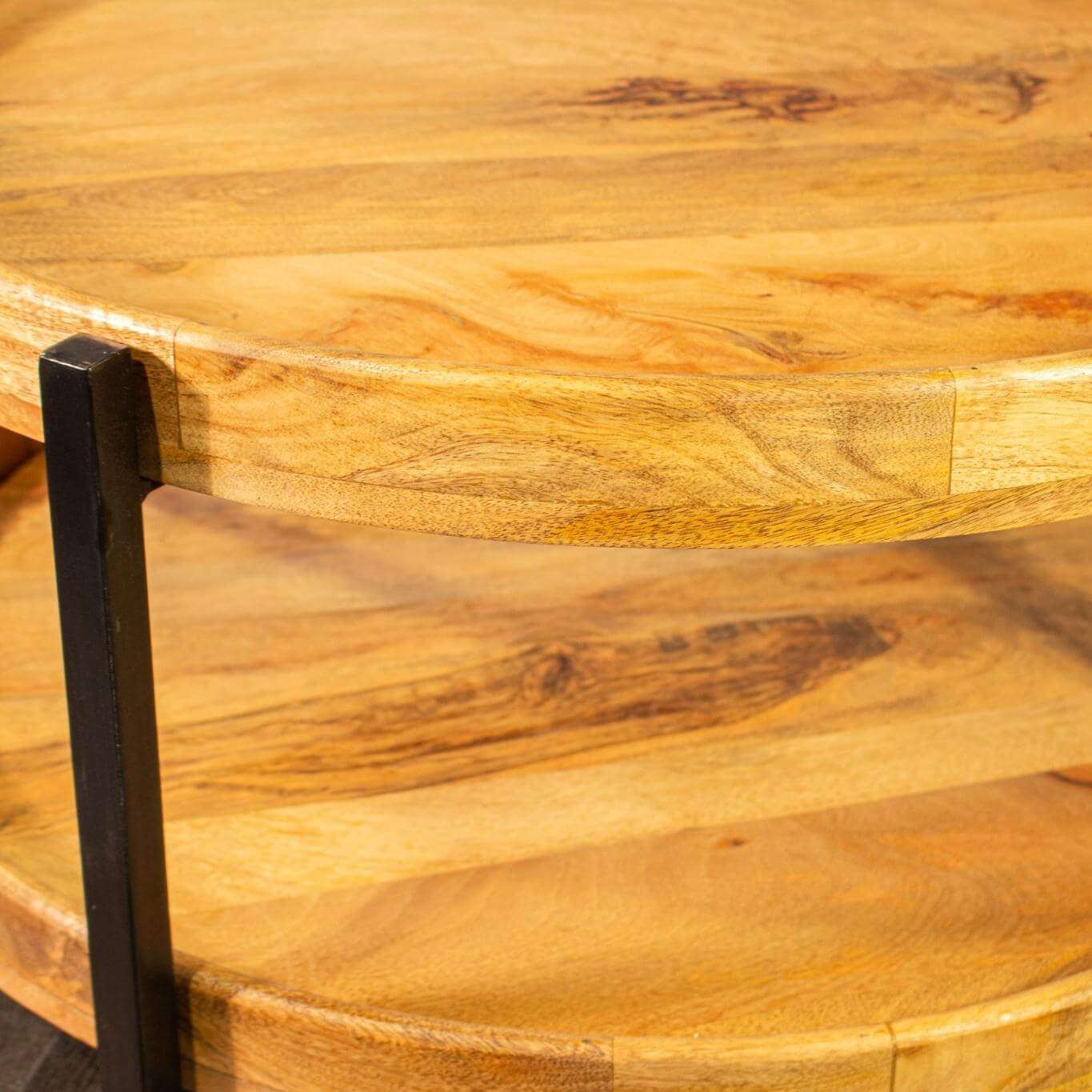 Salontafel mangohout rond 79 cm – industrieel hout & staal - Afbeelding 4