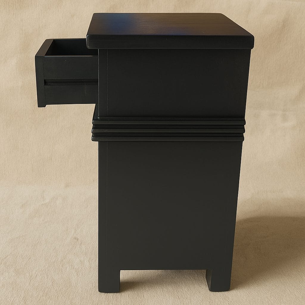 Zwart nachtkastje met lade – stijlvol houten kastje 81 cm hoog - Afbeelding 3