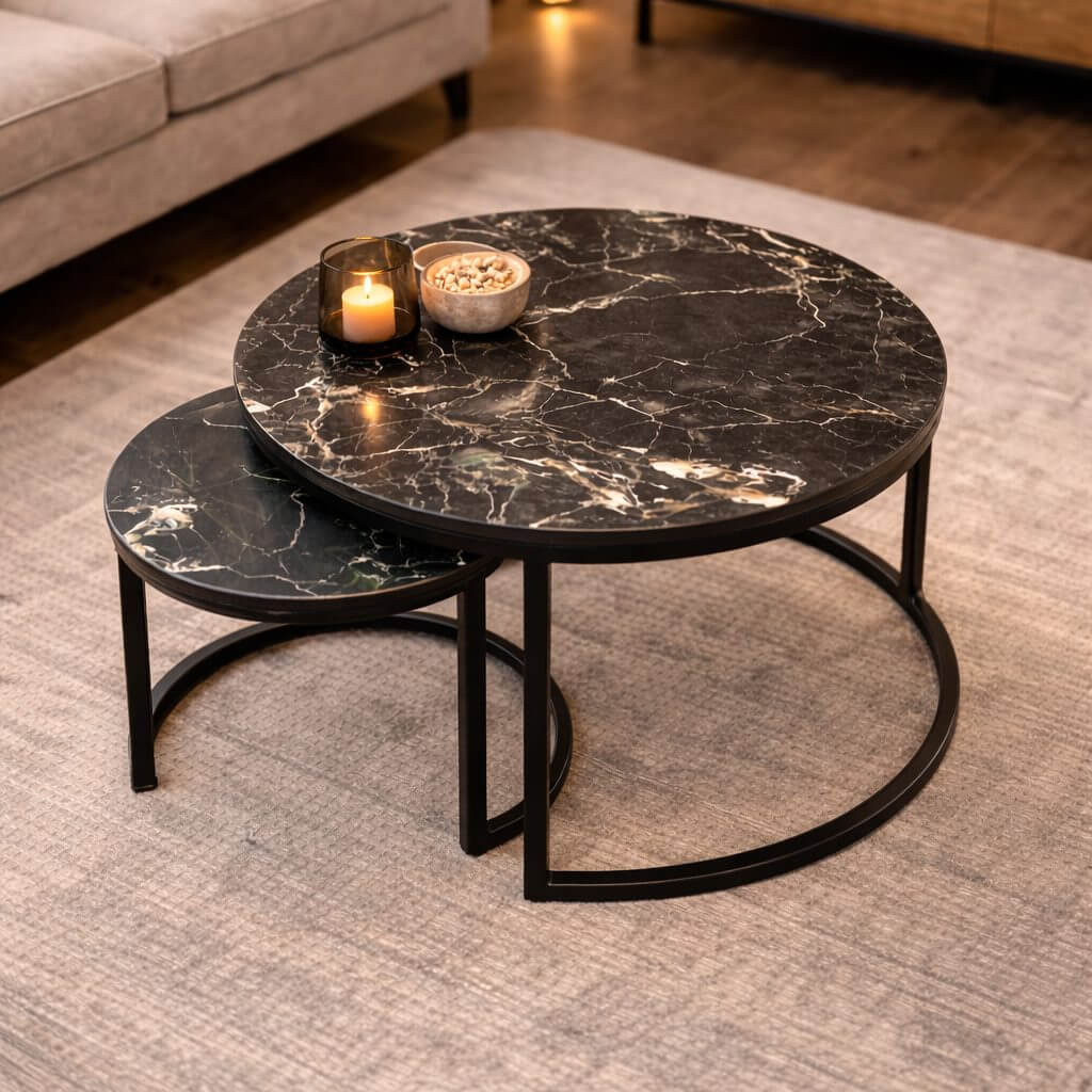 Inschuifbare zwarte marmeren salontafel set – luxe design - Afbeelding 2