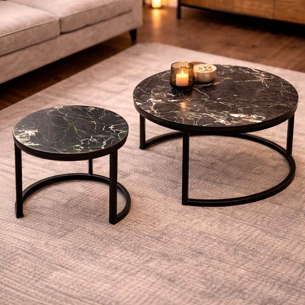 Inschuifbare zwarte marmeren salontafel set – luxe design - Afbeelding 3