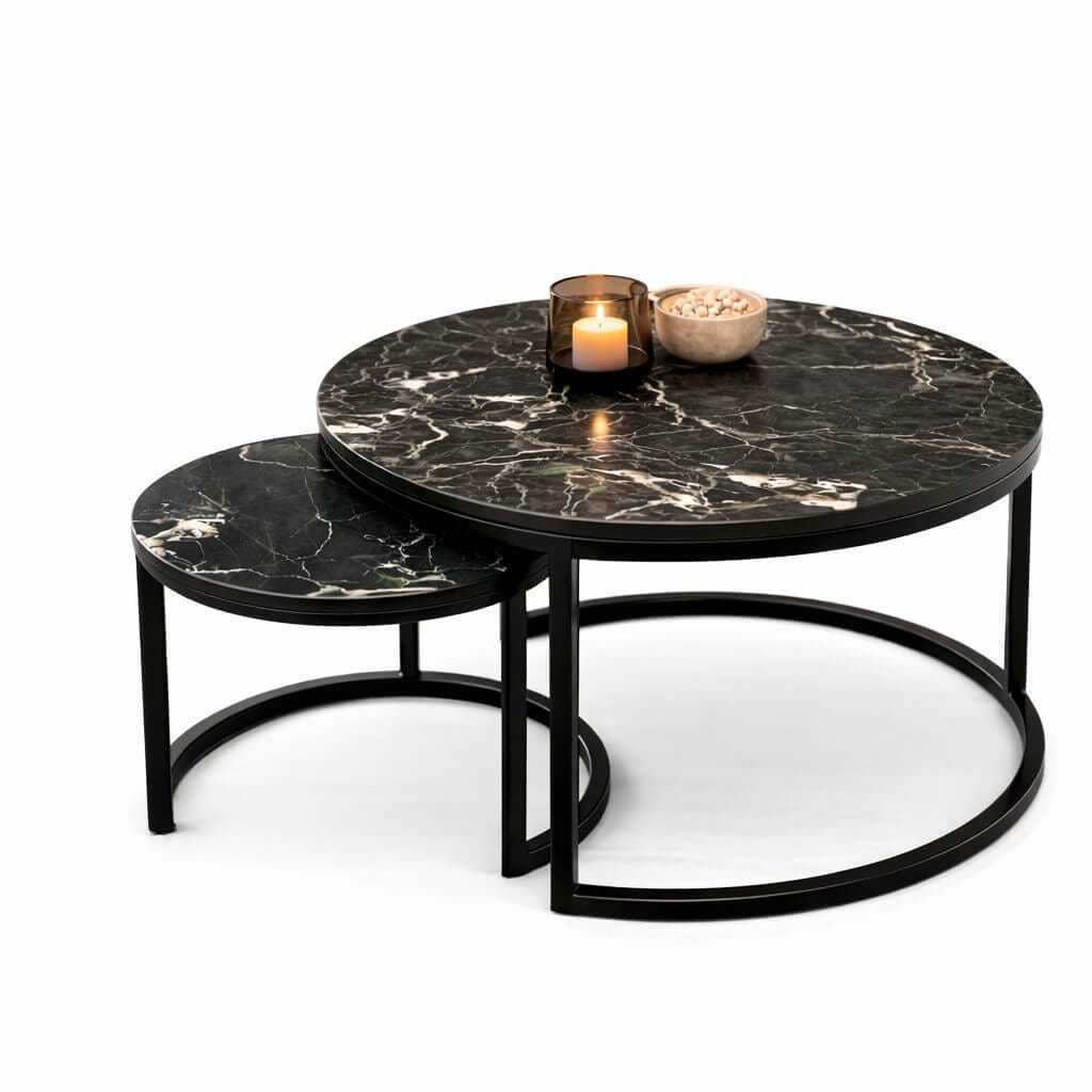 Inschuifbare zwarte marmeren salontafel set – luxe design - Afbeelding 4