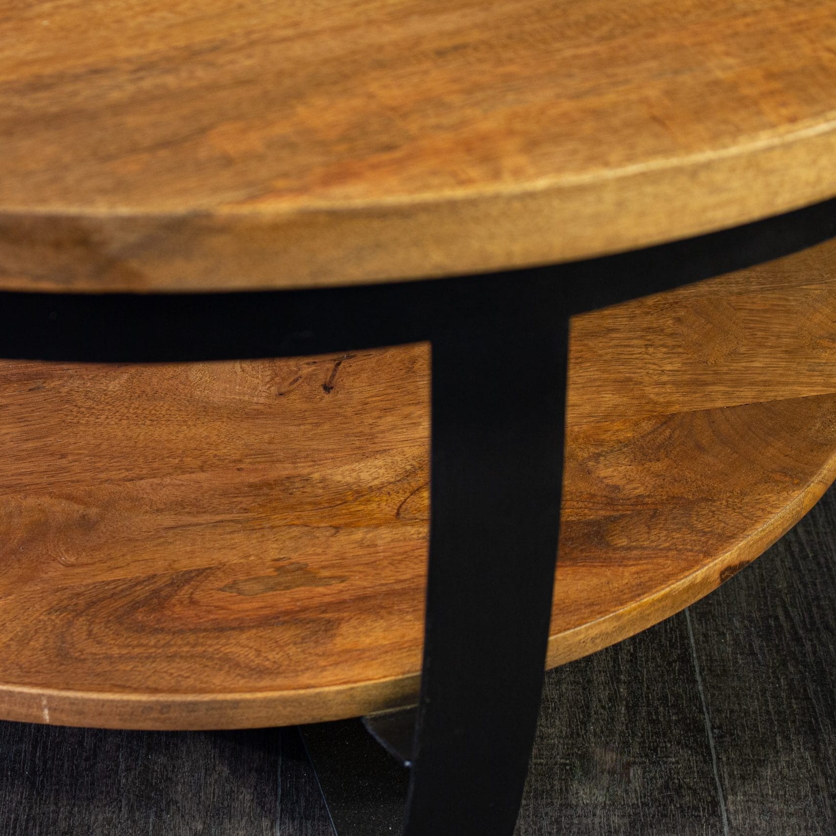 Ronde salontafel mangohout 70 cm – compact design met onderblad - Afbeelding 3