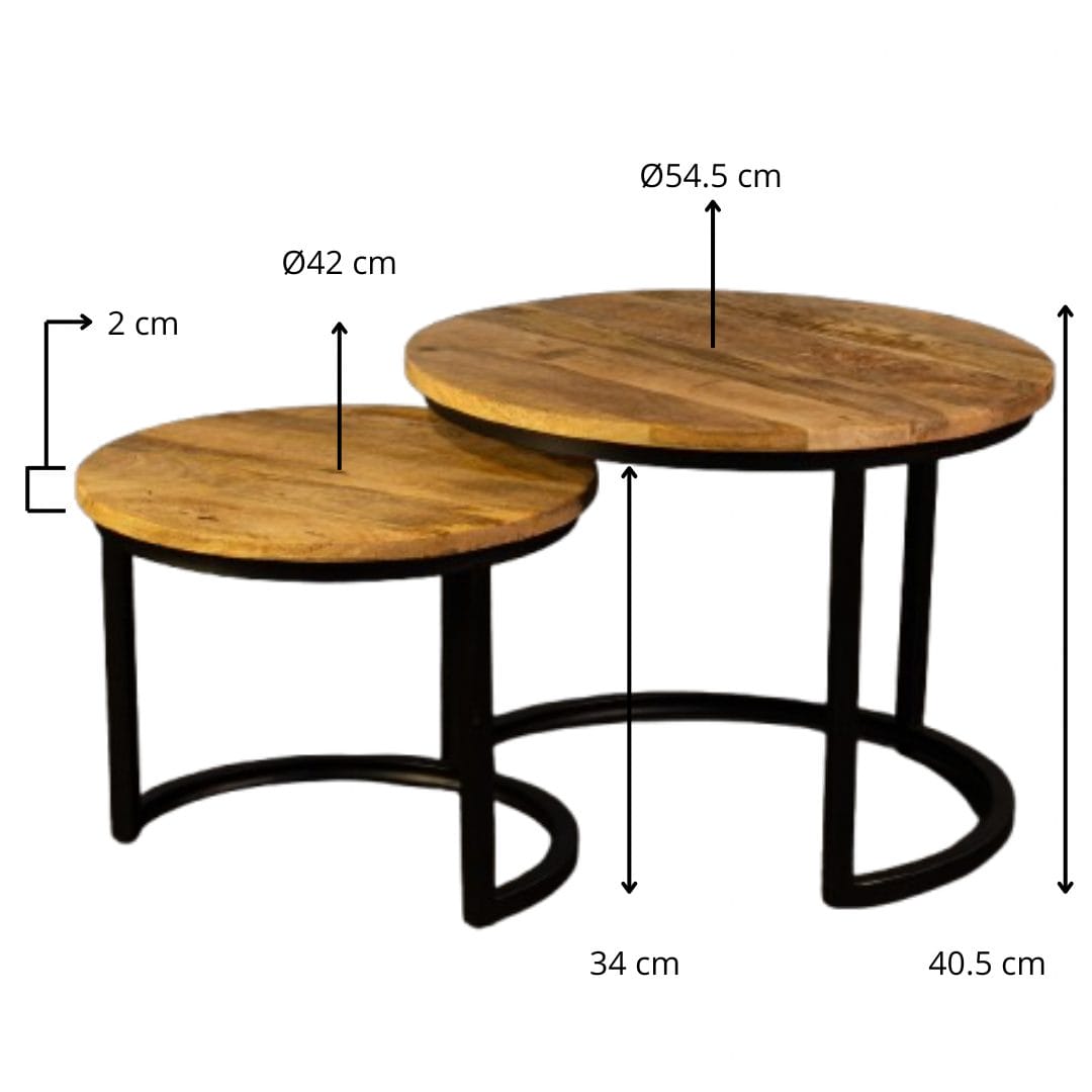 Salontafel Set van 2 Rond – Mangohout – Industrieel - Afbeelding 5
