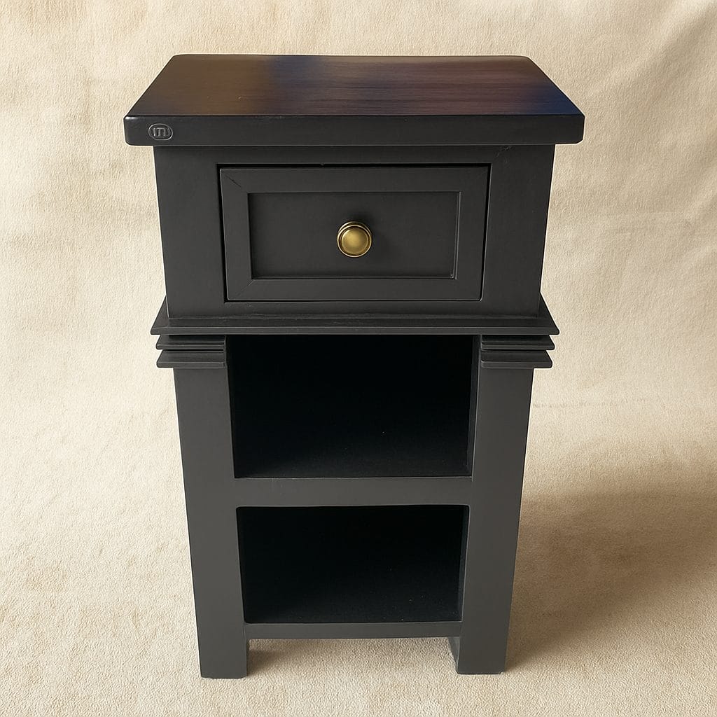 Zwart nachtkastje met lade – stijlvol houten kastje 81 cm hoog - Afbeelding 4